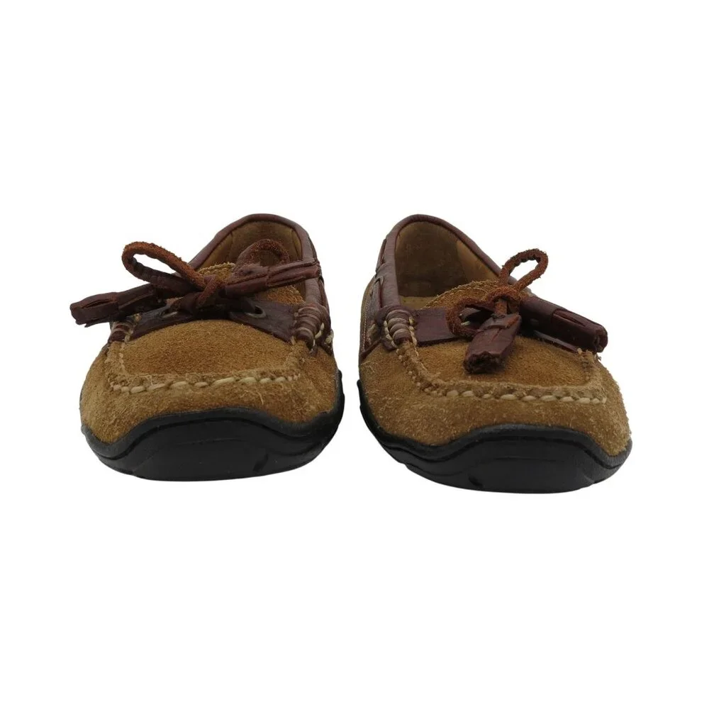 L.L. BEAN Women's Tan Suede Driving Loafers Size 7.5M Moccasins Tassels